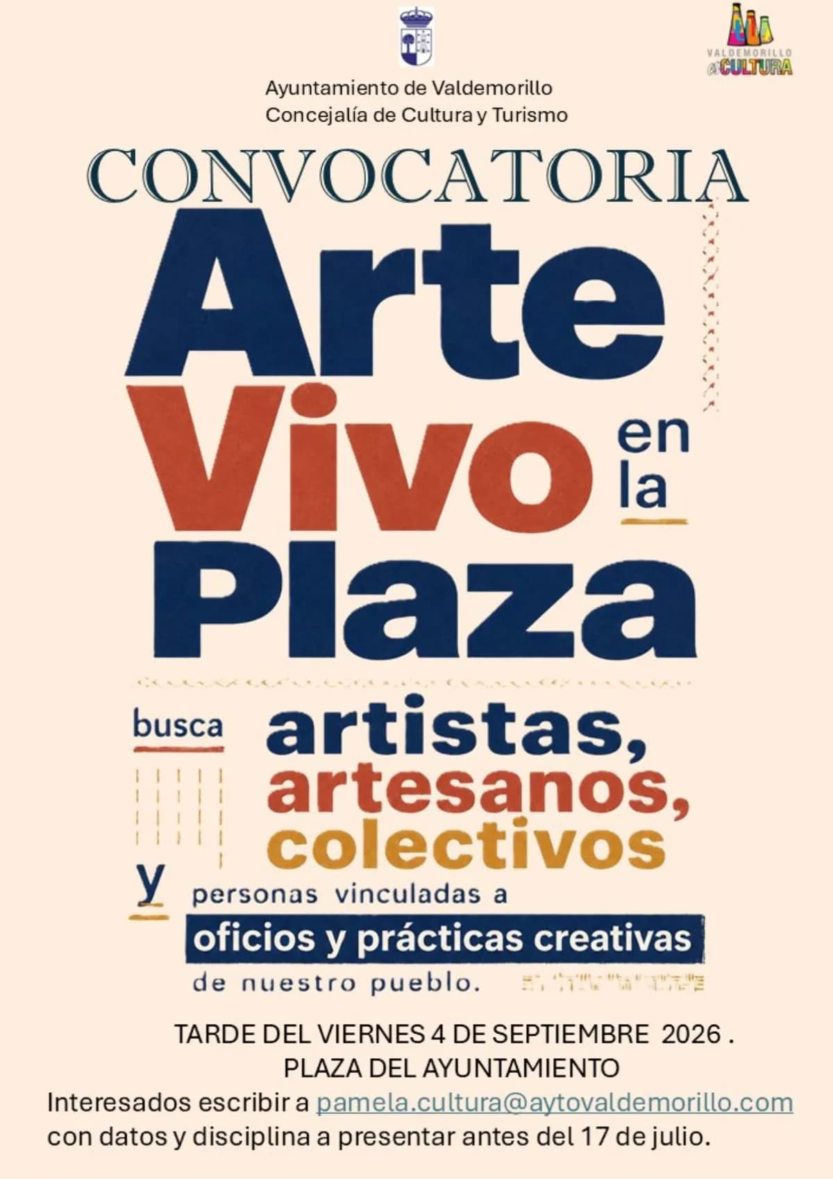 Valdemorillo invita a artistas a participar en 'Arte Vivo en la Plaza'